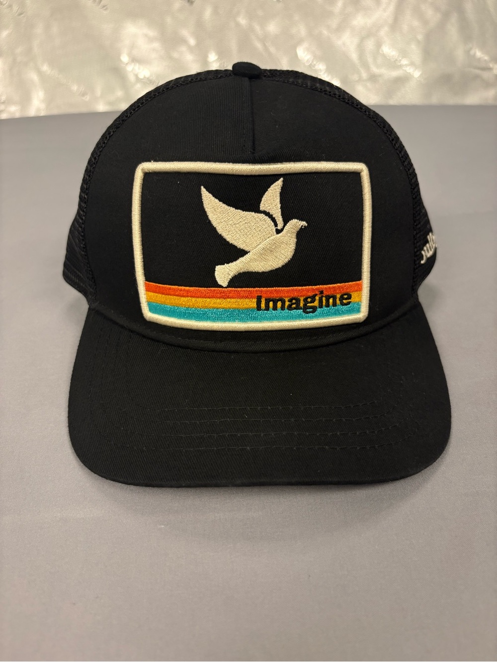 Soulbyrd Imagine Dove Black Trucker Hat Snapback Rainbow Cap